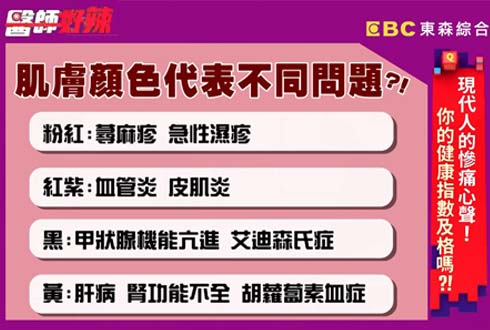 肌膚膚色改變可能透露健康警訊，應及早就醫。